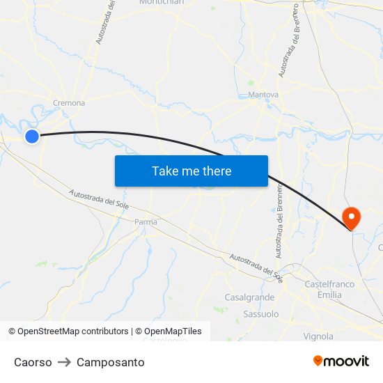 Caorso to Camposanto map