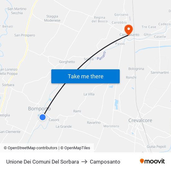 Unione Dei Comuni Del Sorbara to Camposanto map