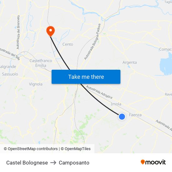 Castel Bolognese to Camposanto map