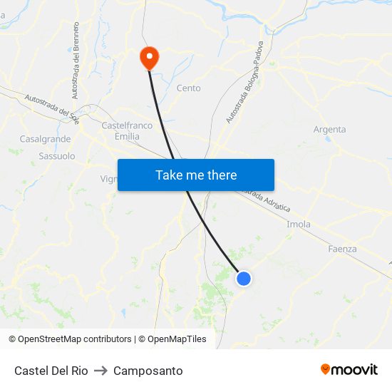 Castel Del Rio to Camposanto map