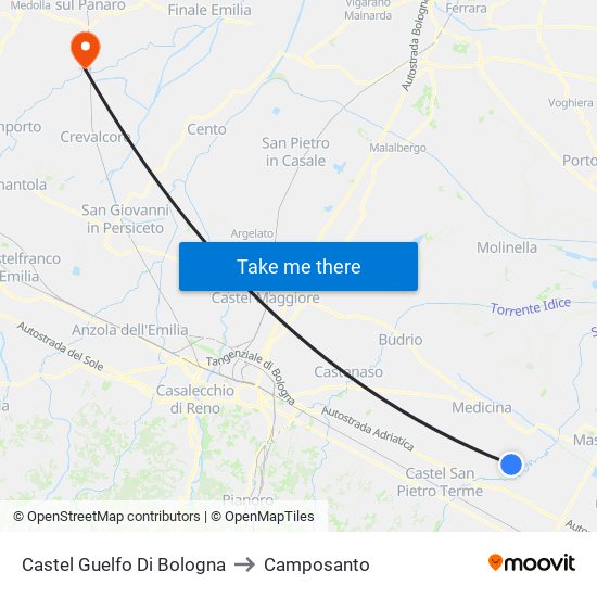 Castel Guelfo Di Bologna to Camposanto map
