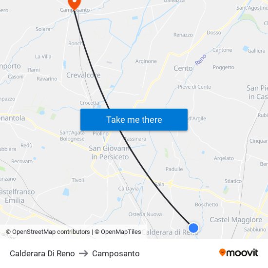 Calderara Di Reno to Camposanto map