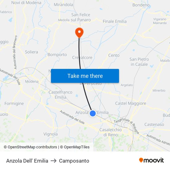 Anzola Dell' Emilia to Camposanto map
