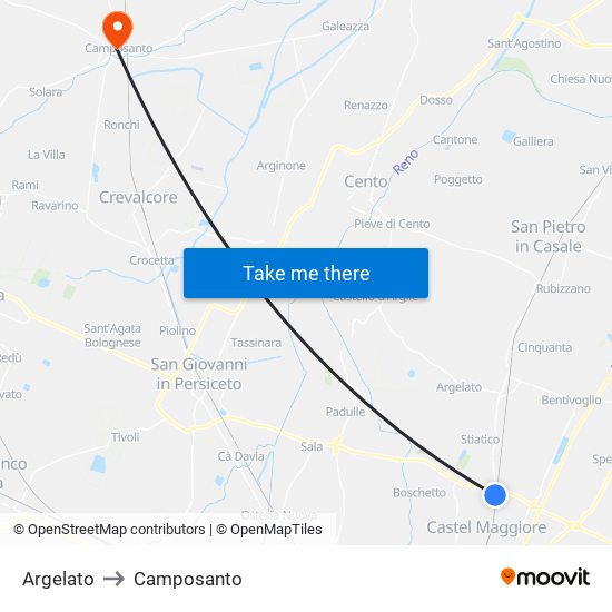 Argelato to Camposanto map