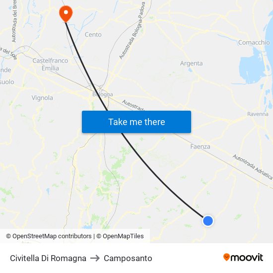 Civitella Di Romagna to Camposanto map