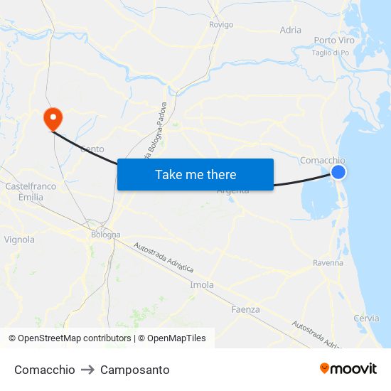 Comacchio to Camposanto map