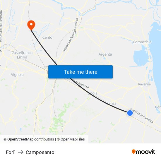 Forlì to Camposanto map