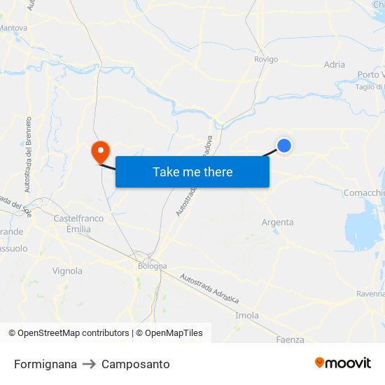 Formignana to Camposanto map