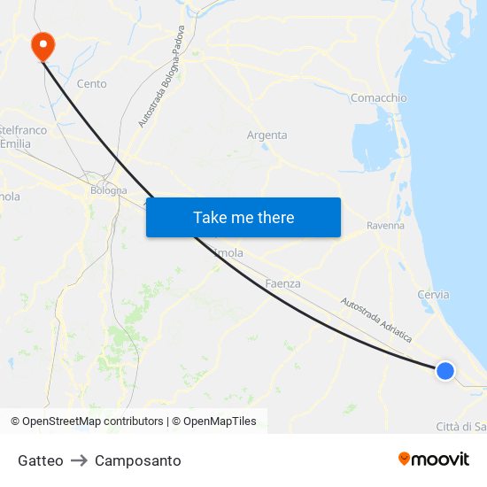 Gatteo to Camposanto map