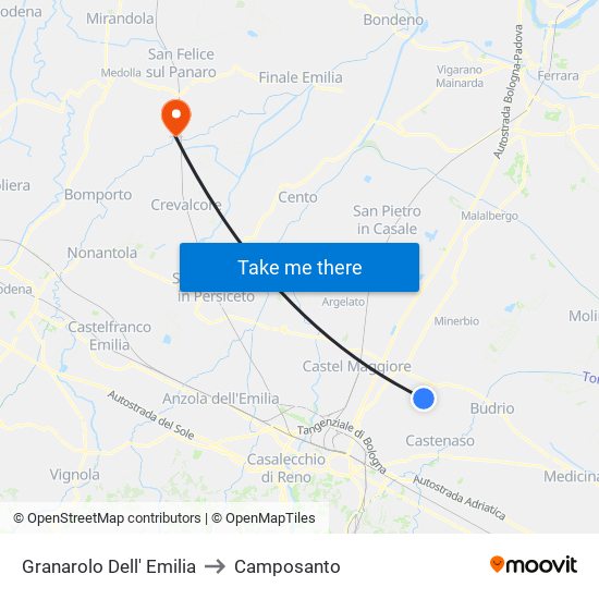 Granarolo Dell' Emilia to Camposanto map