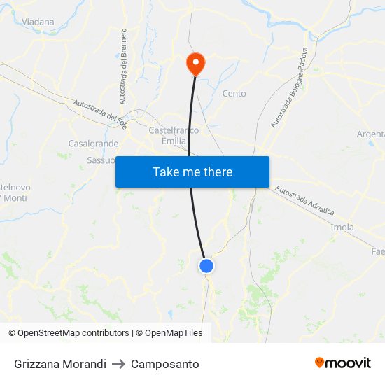 Grizzana Morandi to Camposanto map