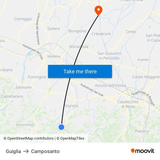Guiglia to Camposanto map
