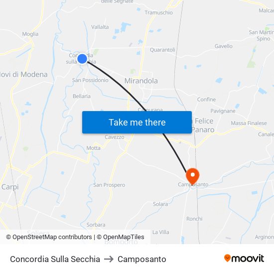 Concordia Sulla Secchia to Camposanto map