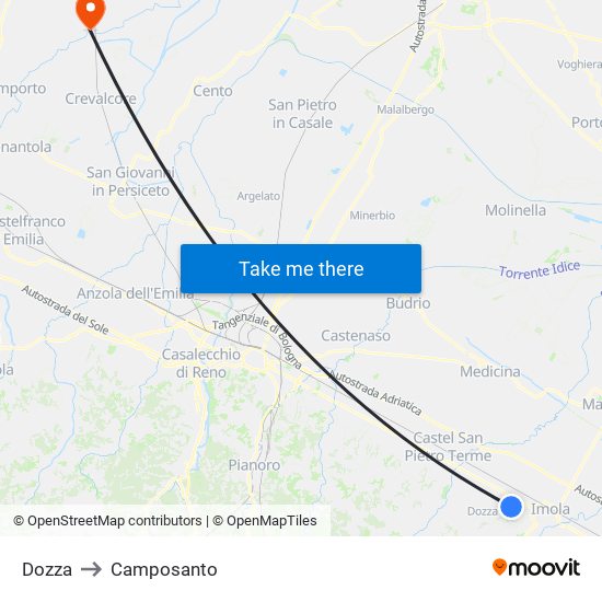 Dozza to Camposanto map