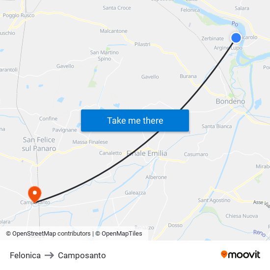 Felonica to Camposanto map