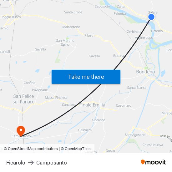 Ficarolo to Camposanto map