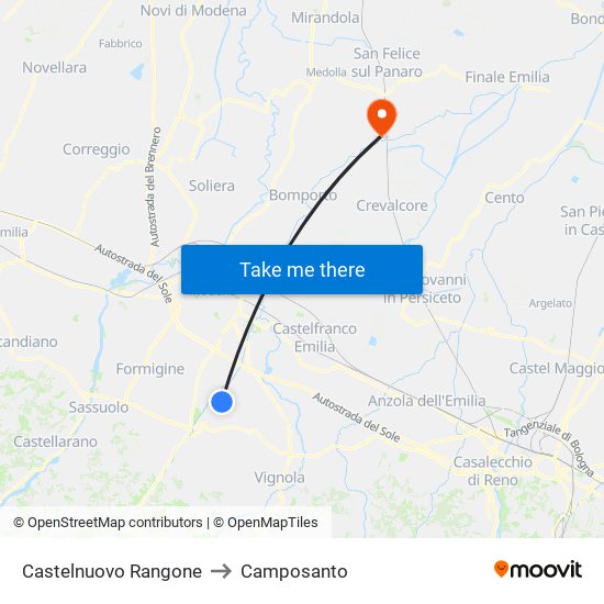 Castelnuovo Rangone to Camposanto map