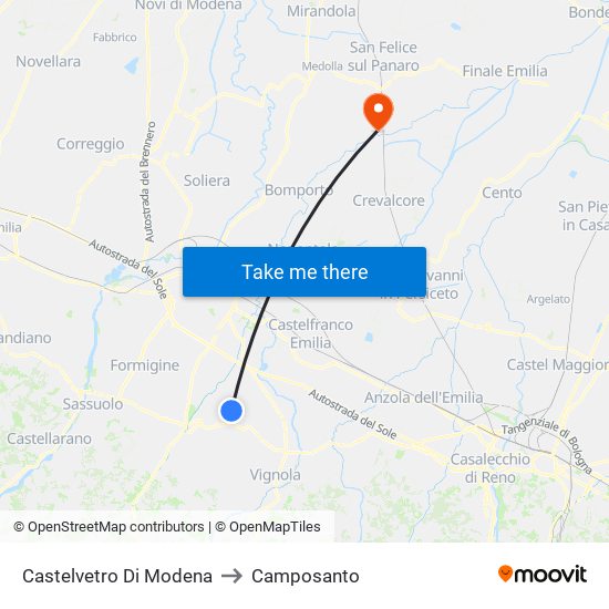 Castelvetro Di Modena to Camposanto map