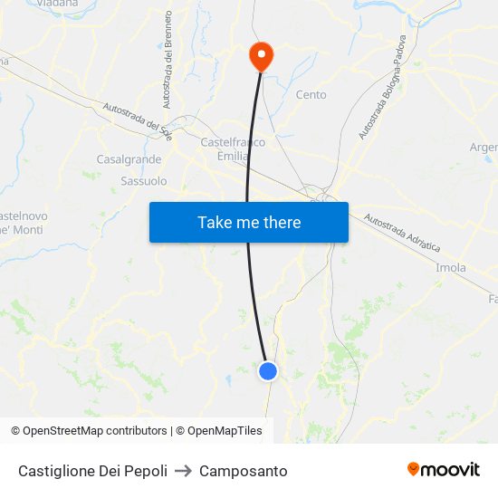 Castiglione Dei Pepoli to Camposanto map