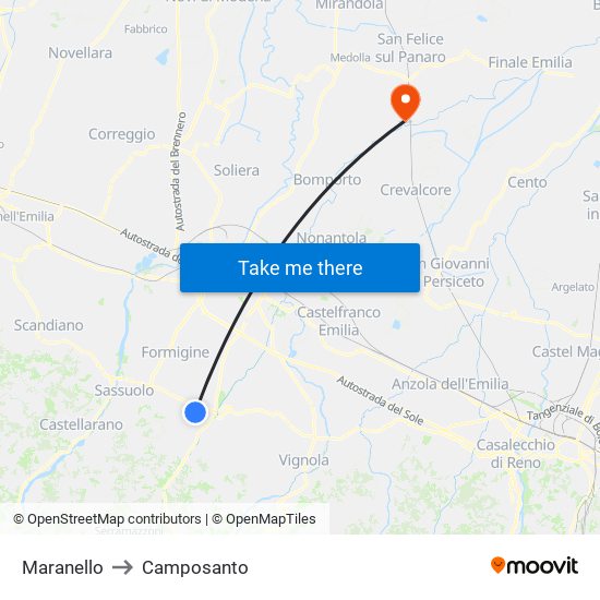 Maranello to Camposanto map