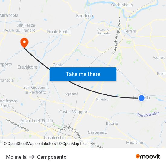 Molinella to Camposanto map