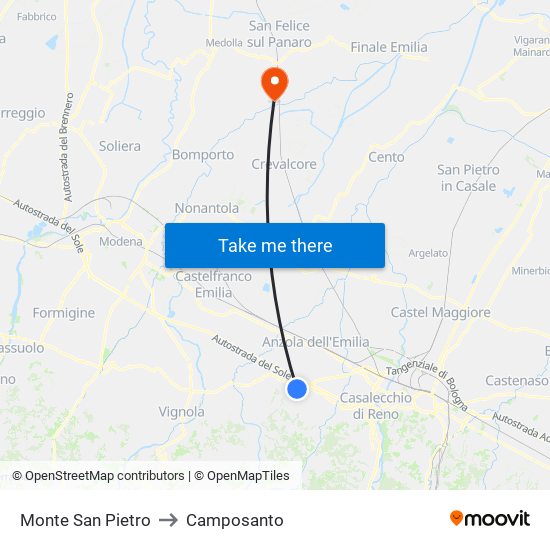 Monte San Pietro to Camposanto map