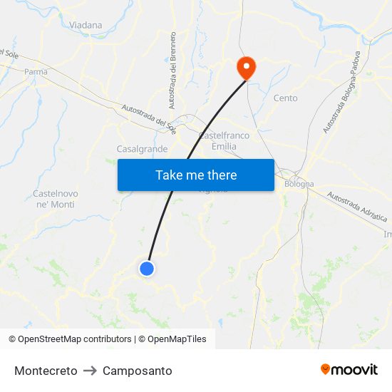 Montecreto to Camposanto map