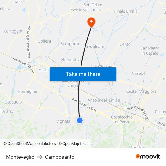 Monteveglio to Camposanto map