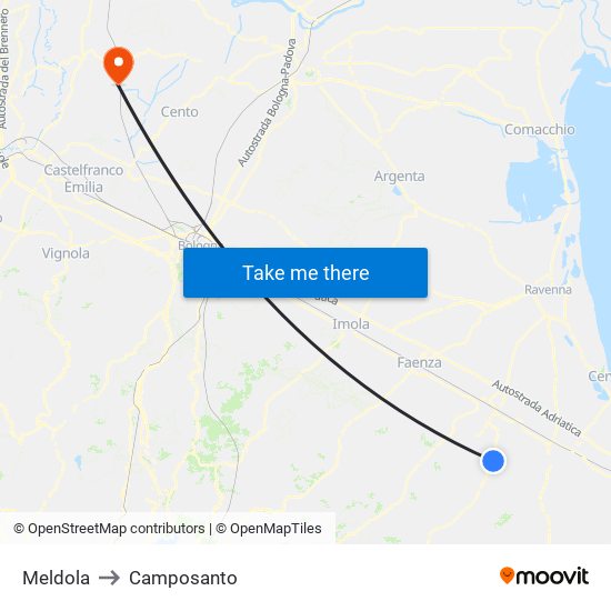Meldola to Camposanto map