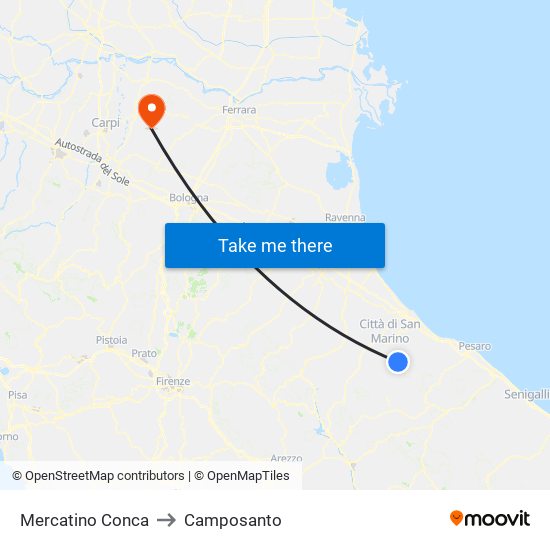 Mercatino Conca to Camposanto map