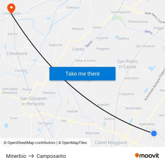 Minerbio to Camposanto map