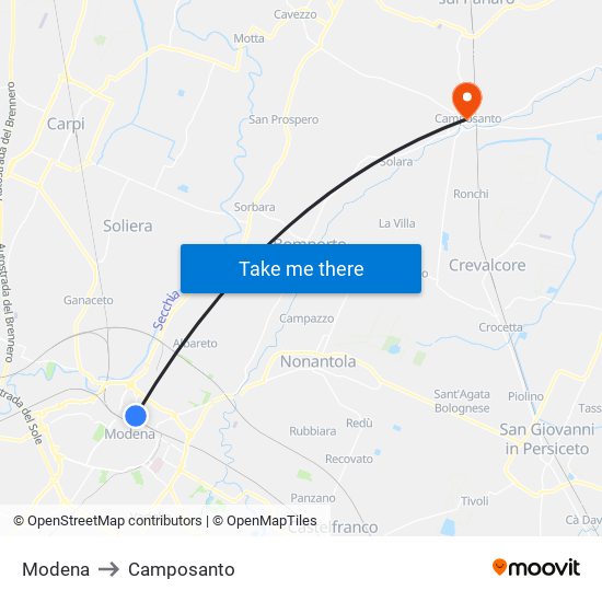 Modena to Camposanto map