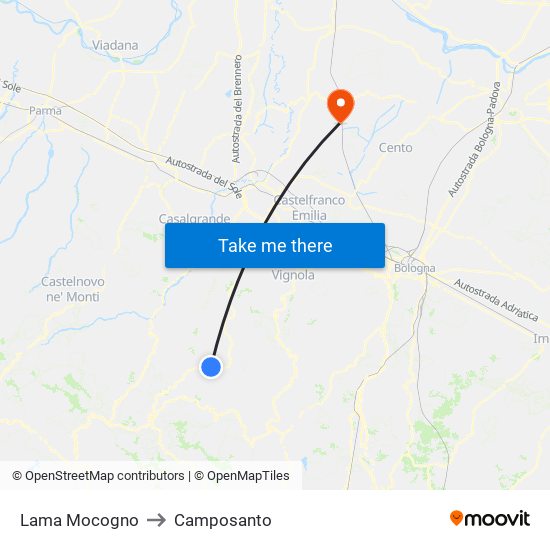 Lama Mocogno to Camposanto map