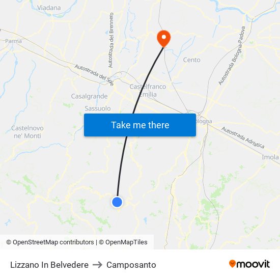 Lizzano In Belvedere to Camposanto map