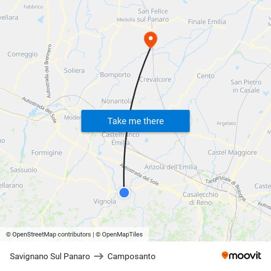 Savignano Sul Panaro to Camposanto map