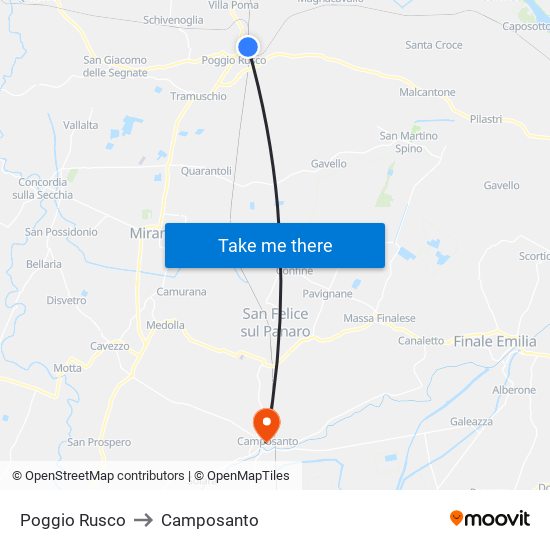 Poggio Rusco to Camposanto map