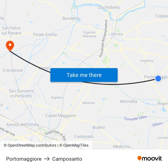 Portomaggiore to Camposanto map