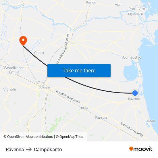 Ravenna to Camposanto map