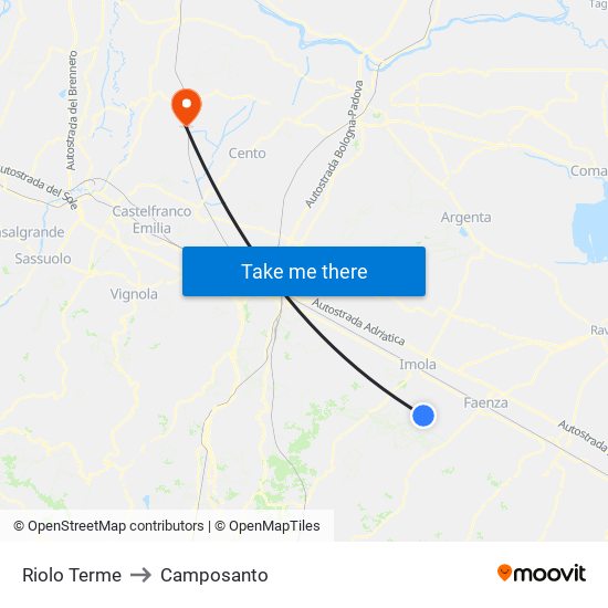 Riolo Terme to Camposanto map