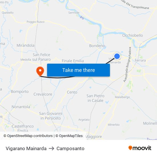 Vigarano Mainarda to Camposanto map