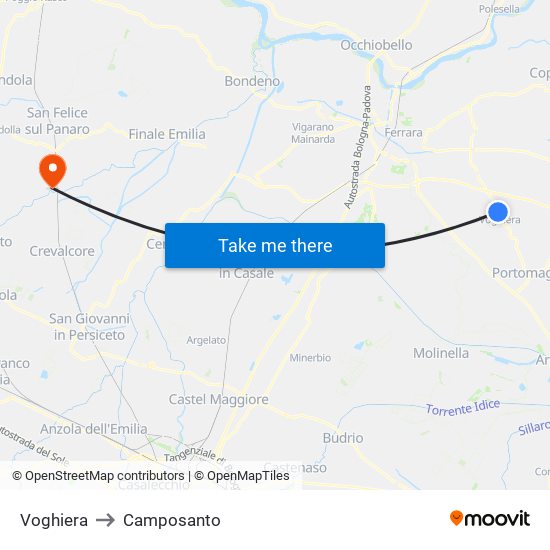 Voghiera to Camposanto map