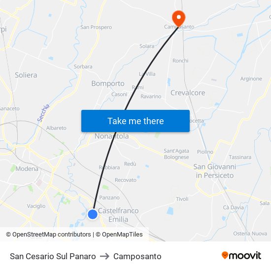 San Cesario Sul Panaro to Camposanto map