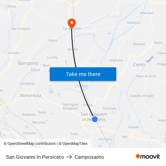 San Giovanni In Persiceto to Camposanto map