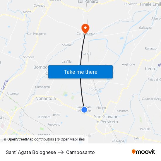 Sant' Agata Bolognese to Camposanto map