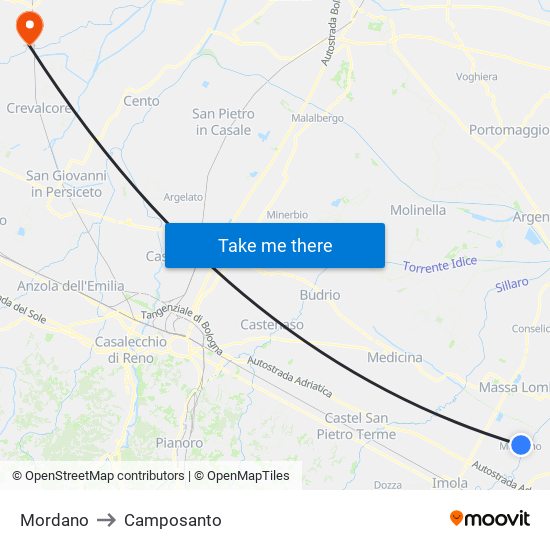 Mordano to Camposanto map