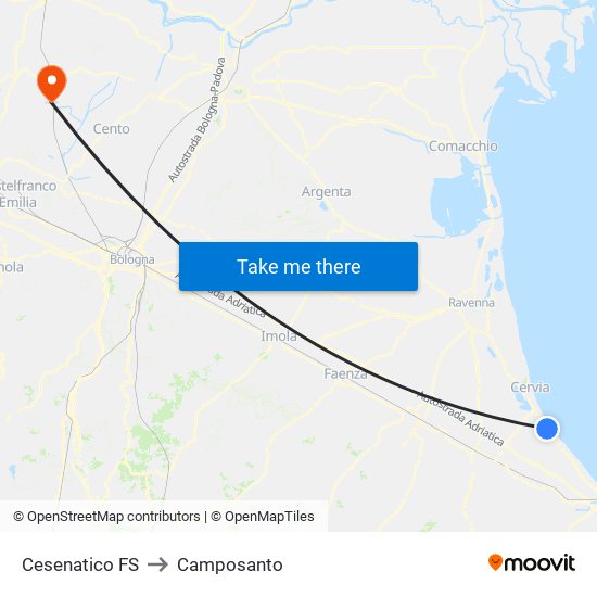 Cesenatico FS to Camposanto map