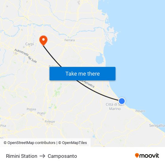Rimini Station to Camposanto map