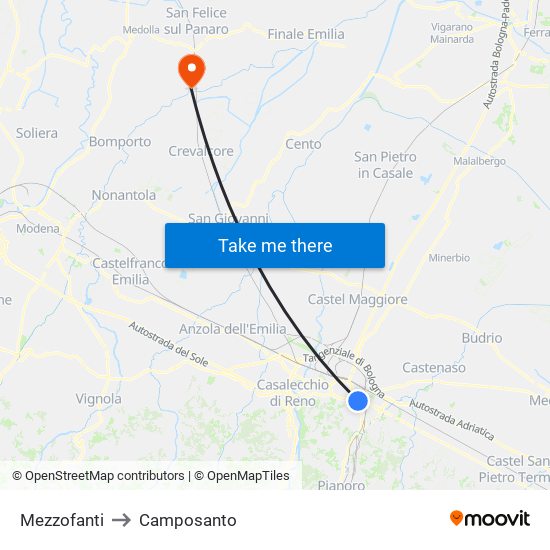 Mezzofanti to Camposanto map