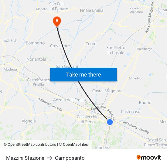 Mazzini Stazione to Camposanto map