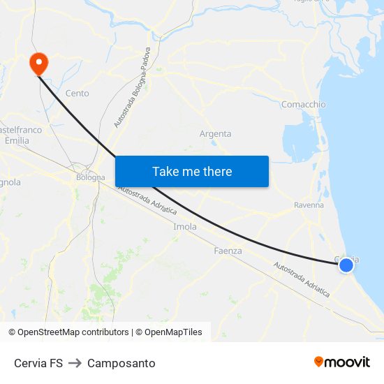 Cervia FS to Camposanto map